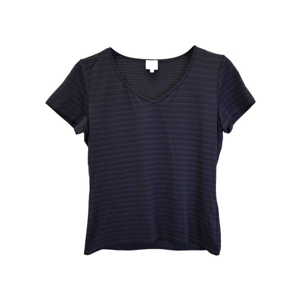 Armani Collezioni Striped V-Neck T-Shirt in Black Polyamide
